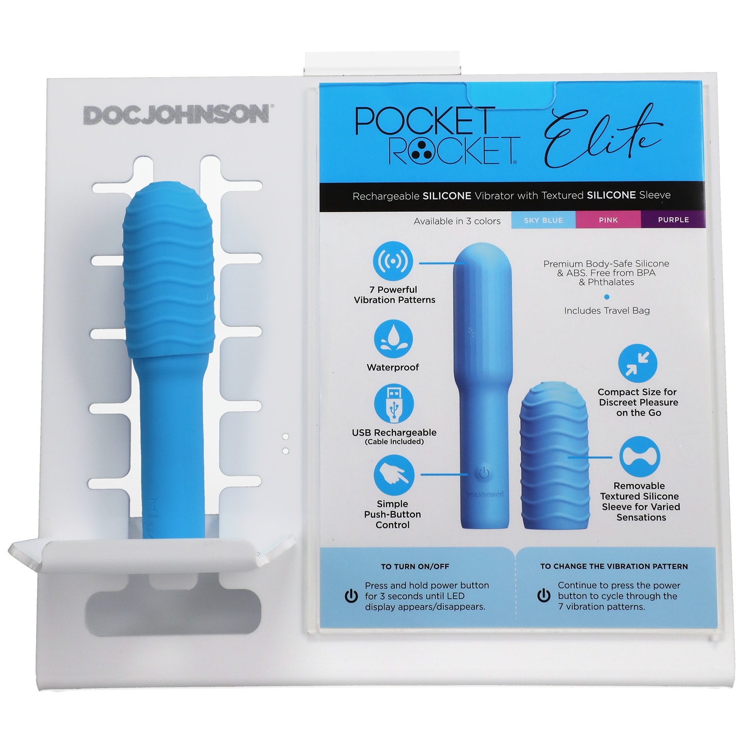 Pocket Rocket® - Elite - Recargable Con Funda Extraíble - Azul Cielo