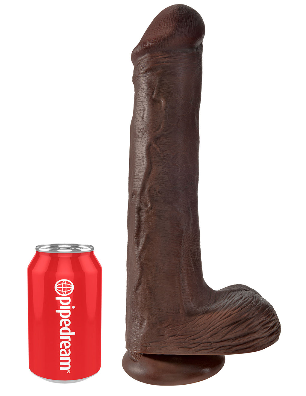 King Cock 13 Inch Cock with Balls and Suction Cup- Chocolate- Sized by Can