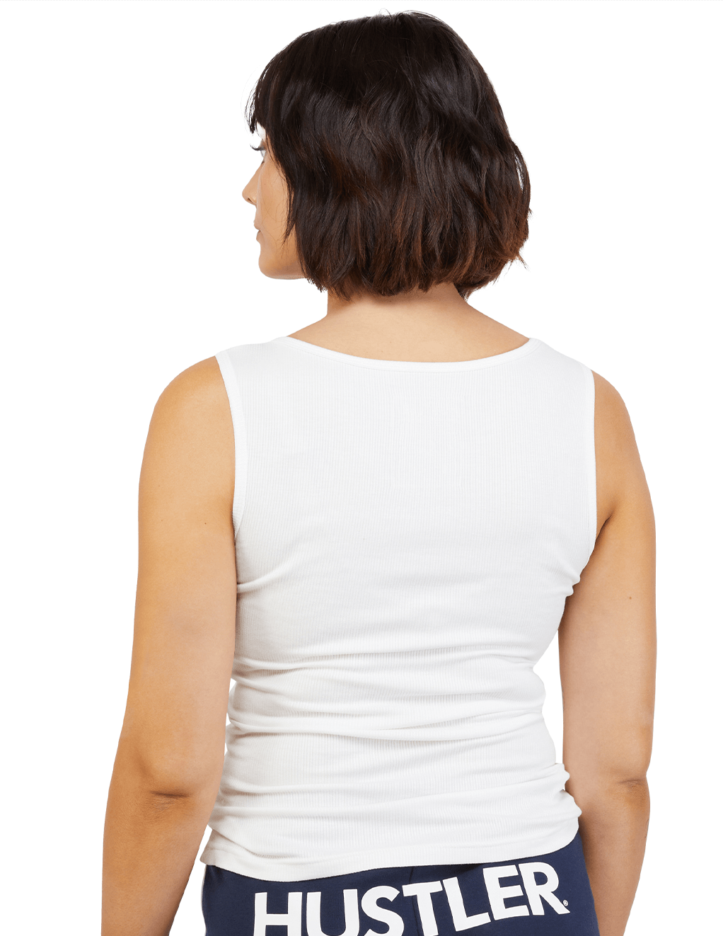 HUSTLER Classic Logo Ribbed Tank Top - White Back