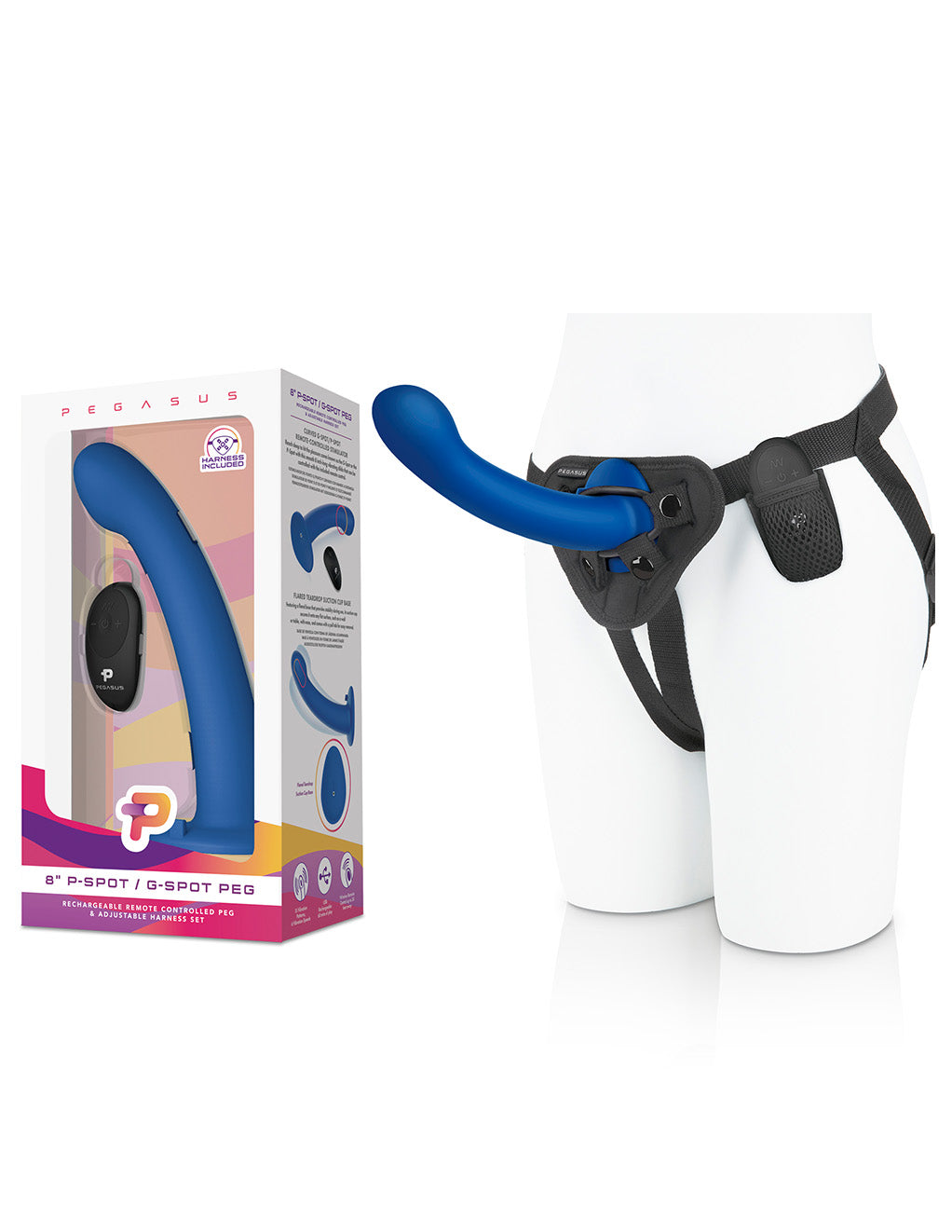 Pegasus 8" P-Spot & G-Spot Peg Strap-On Set- Package
