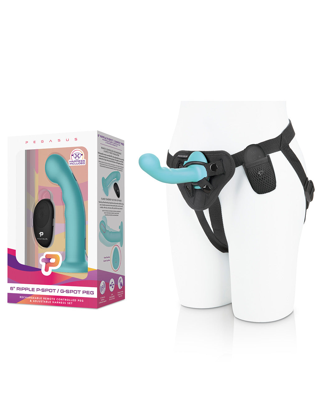 Pegasus 6" Ripple P-Spot/G-Spot Peg Strap-On Set- Package