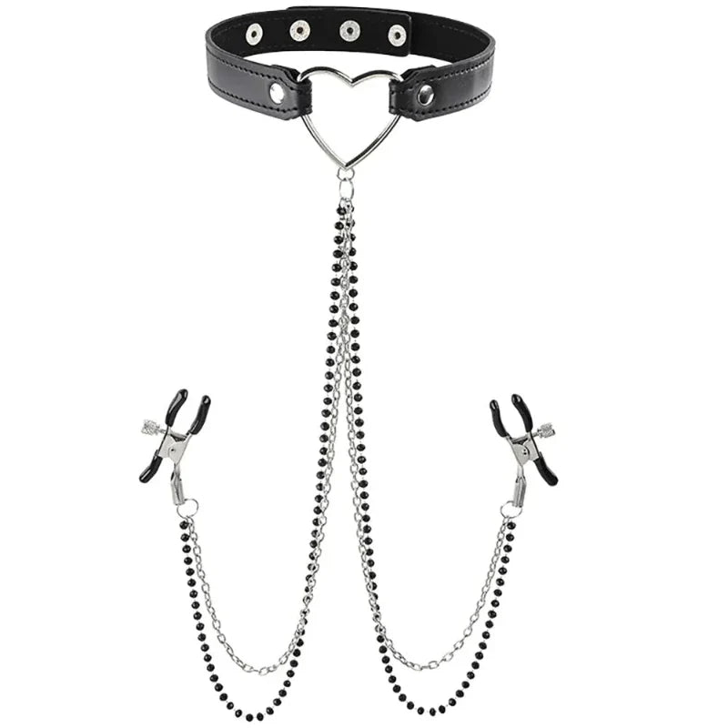 Bondage Collar De Corazón Con Joyas Para Pezones