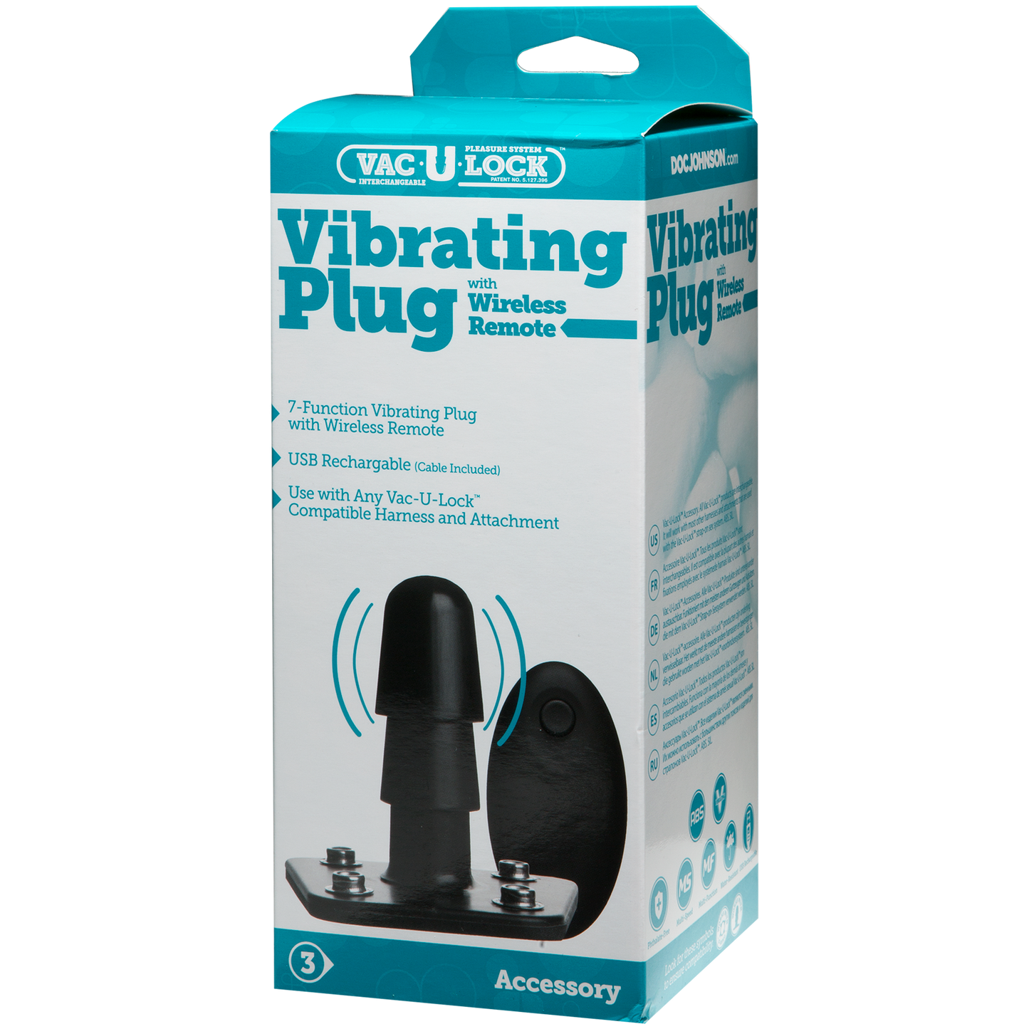 Vac-U-Lock - Enchufe vibrador  con mando a distancia inalámbrico - Negro