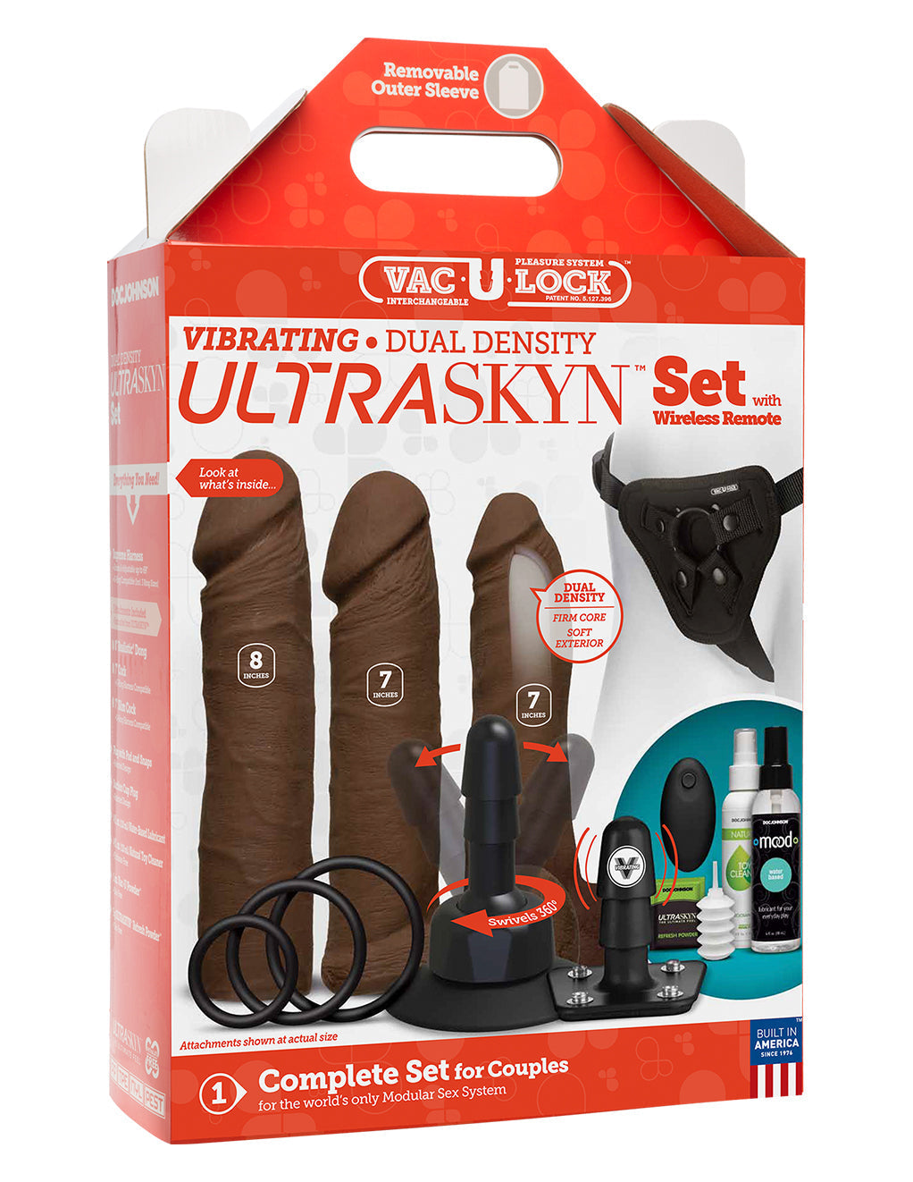 Set De Arnés Vibrador Viene Con 3 Dildos, 1 Arnés, Accesorios, Lubricantevac-U-Lock Vibrating Ultraskyn Strap-On Set