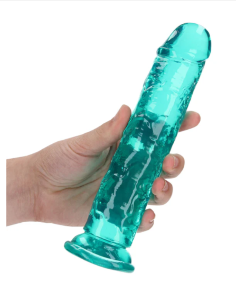 Dildo Realista Crystal Clear Recto 8" Con Ventosa Turquesa Realrock