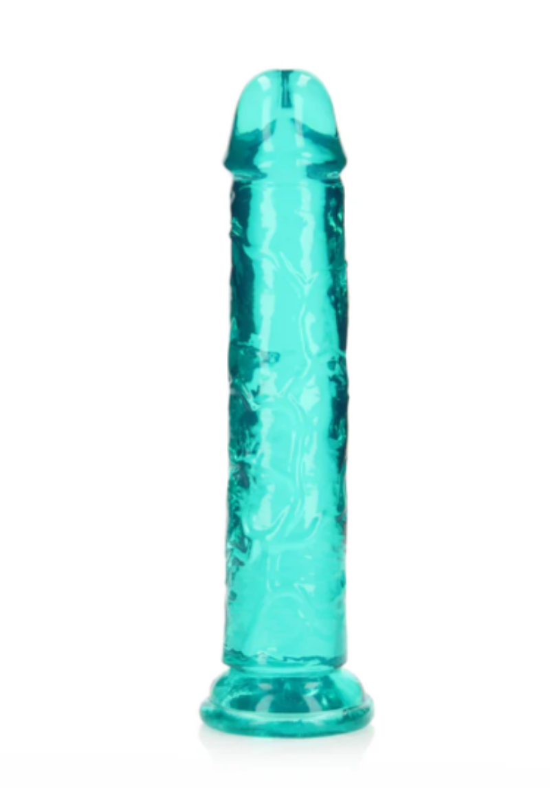 Dildo Realista Crystal Clear Recto 8" Con Ventosa Turquesa Realrock