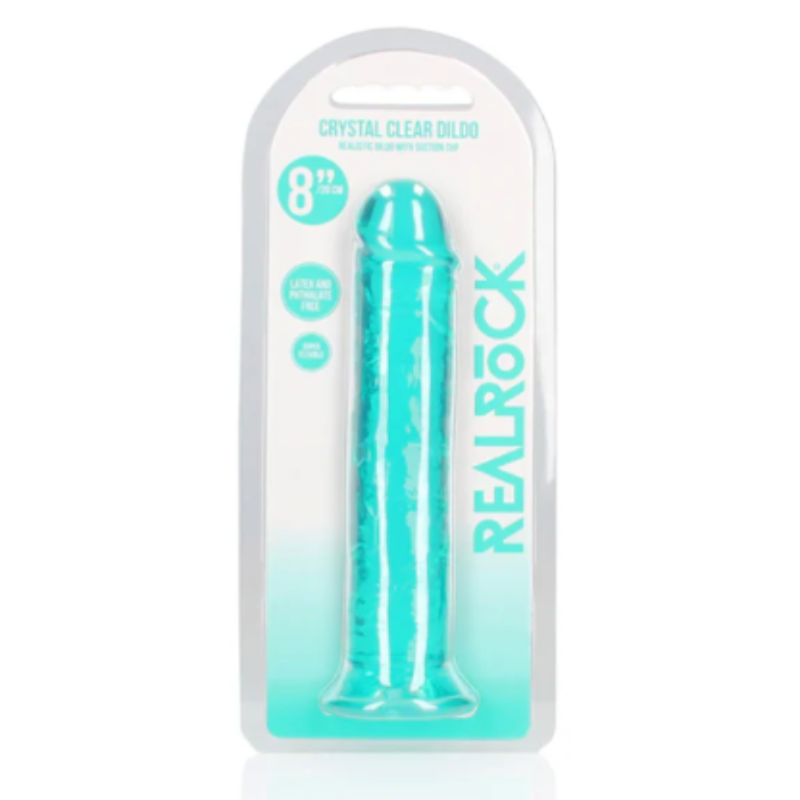 Dildo Realista Crystal Clear Recto 8" Con Ventosa Turquesa Realrock