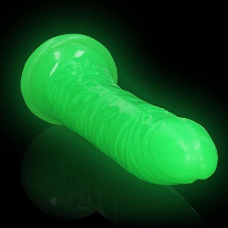 Dildo Slim 10" Brilla En La Oscuridad Verde Neon Realrock