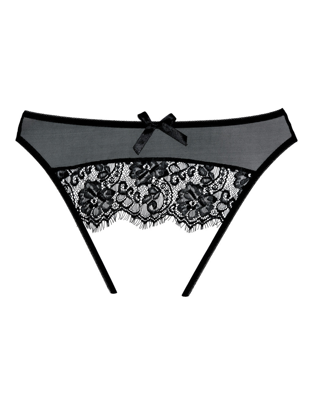 Allure Lingerie Sheer Eyelash Lace Open Back Panty- Black- Back of panty