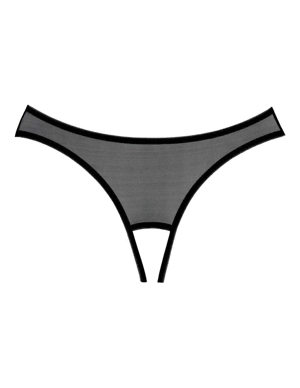 Allure Lingerie Sheer Eyelash Lace Open Back Panty- Black- Front