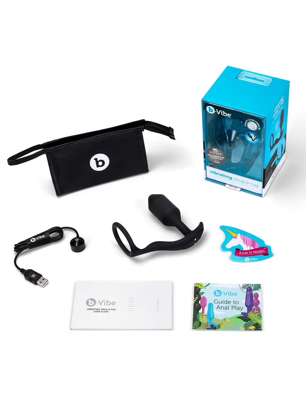 B-Vibe Vibrating Snug & Tug- Medium- Box Contents