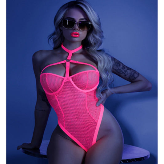 GLOW All Nighter Bodysuit- Black light- Front