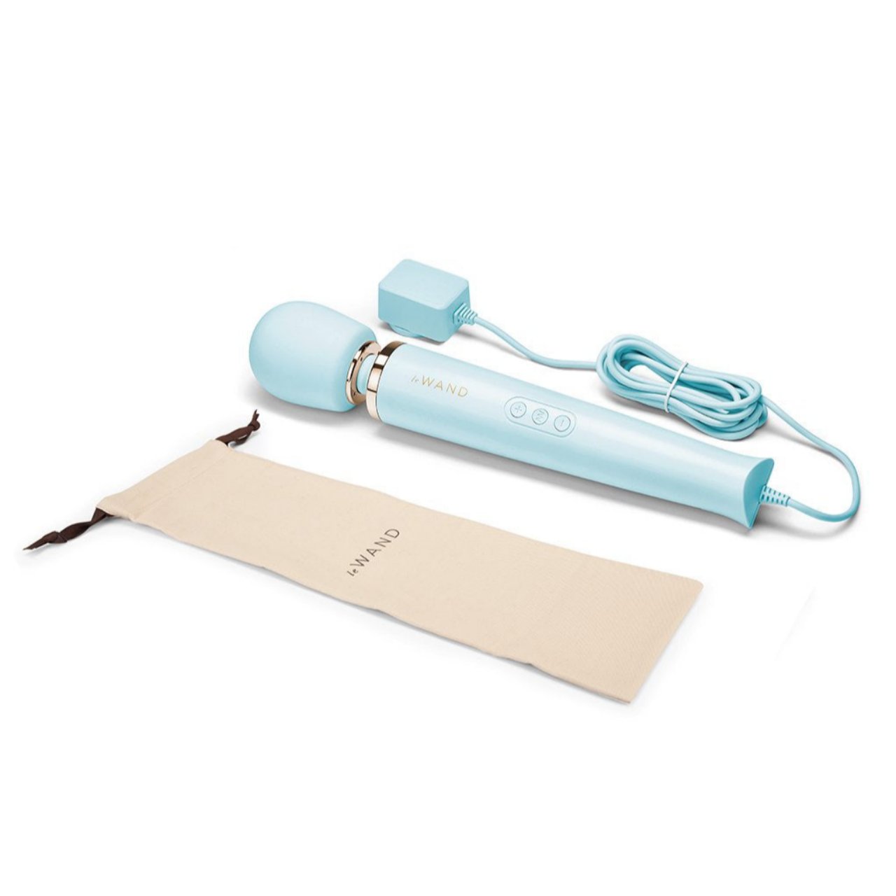 Le Wand Plug-In Vibrating Body Massager with 8 Foot Cord- Blue- Front Bag