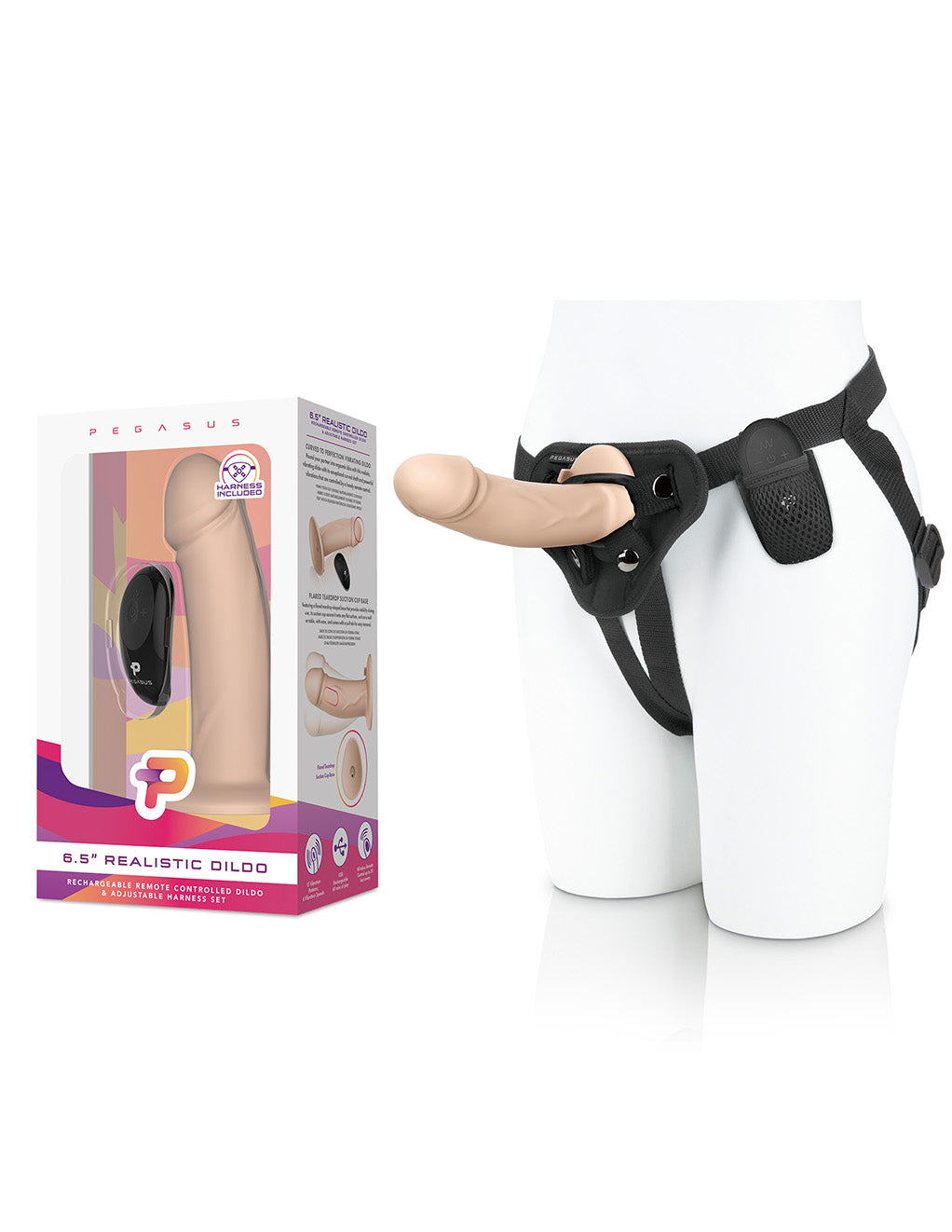 Pegasus 6.5" Realistic Dildo Strap-On Set- Package