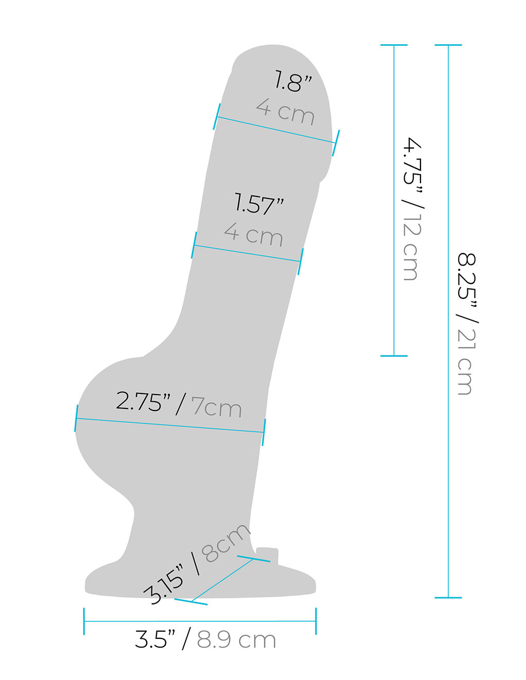 Pegasus 8" Realistic Dildo with Balls Strap-On Set- Size dimensions