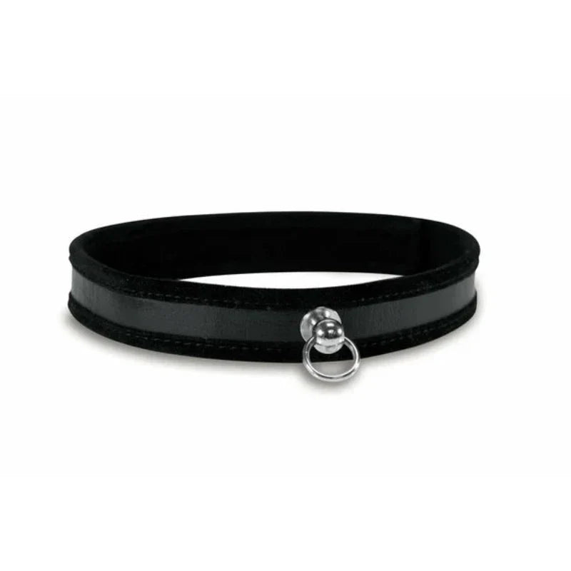 Bondage Collar Negro Con Anillo De Plata Elegante Sin Niquel Y Seductor