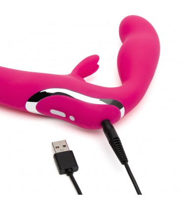 Vibrador Conejito Arnés Sin Correas Happy Rabbit Strapless Strap On Rabbit Vibe Pink