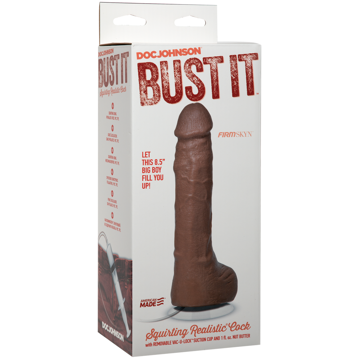 DOC JOHNSON - Bust It - Pene realista con eyaculación - Con ventosa extraíble Vac-U-Lock - Caramelo