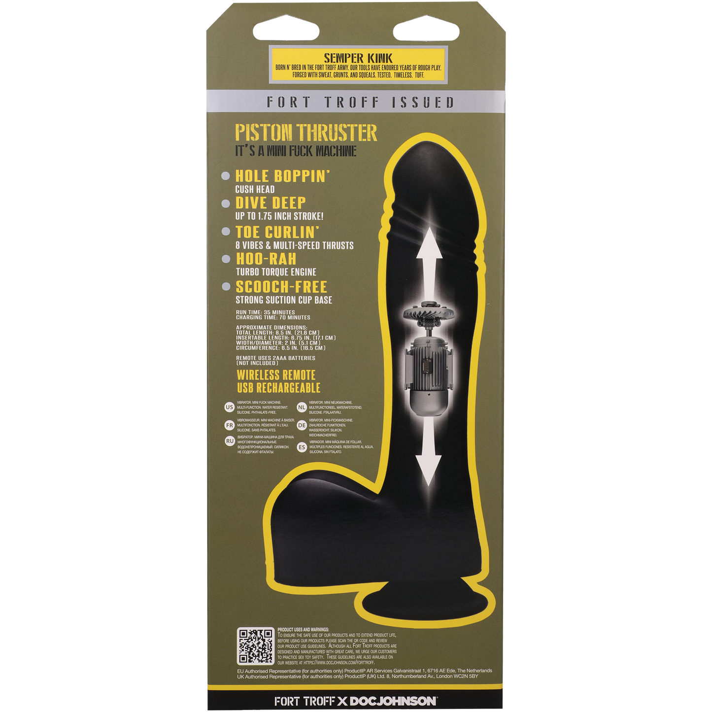 DOC JOHNSON - Fort Troff - Propulsor de pistón - Mini máquina sexual - Silicona recargable con mando a distancia - Negro