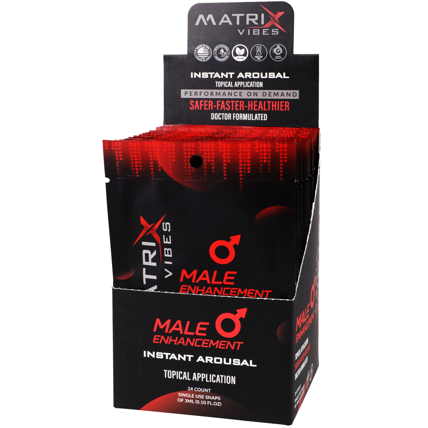 Matrix - Aumento Masculino, Excitación Instantánea Aplicación Tópica - Expositor de 24 Paquetes (3ml por paquete)