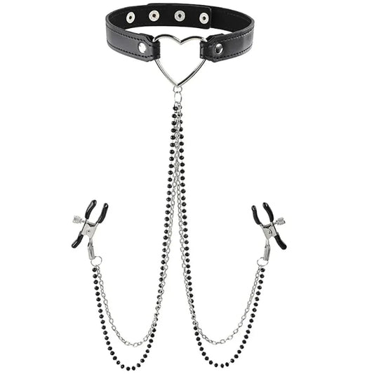 Bondage Collar De Corazón Con Joyas Para Pezones