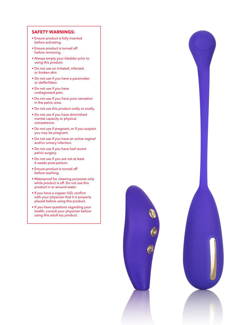 California Exotics Impulse Intimate E Stim Remote Kegel Front With Safety Warning